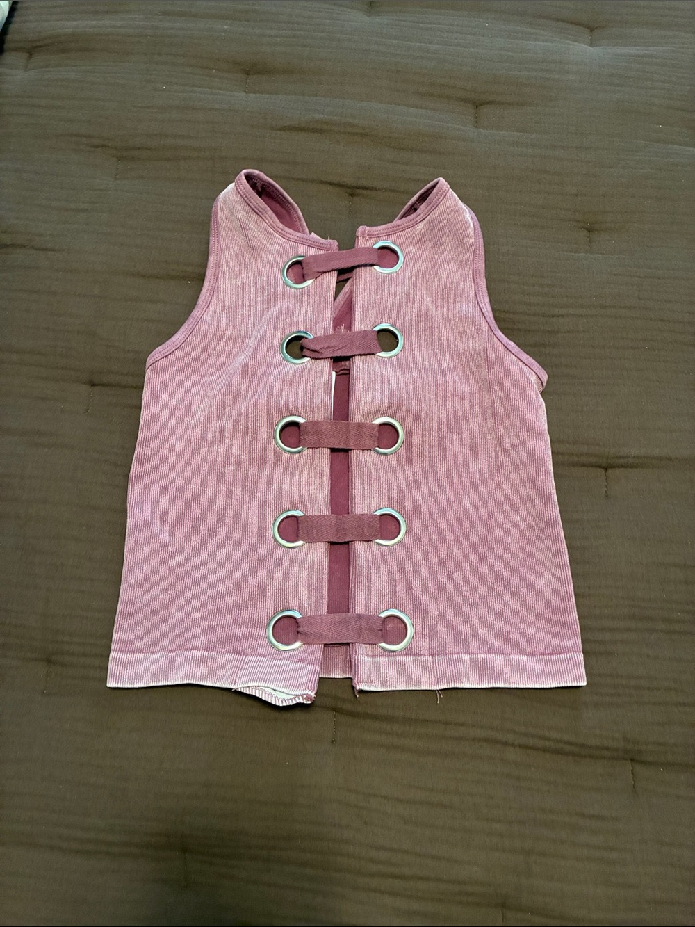 PEBBY forevee NWOT Purple/ Pink Lace-Up Ribbed Crop Top